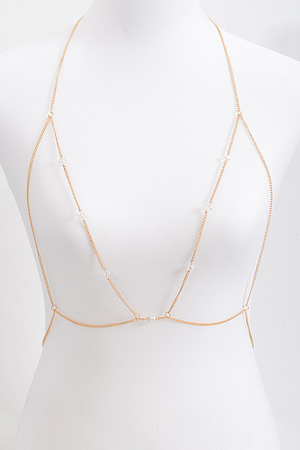 Thin Body Chain With Faux Pearl