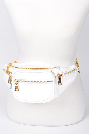 Plain Fanny Pack With Zipper and Chain Details.