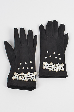 Faux Suede Gloves W Imitation Pearl