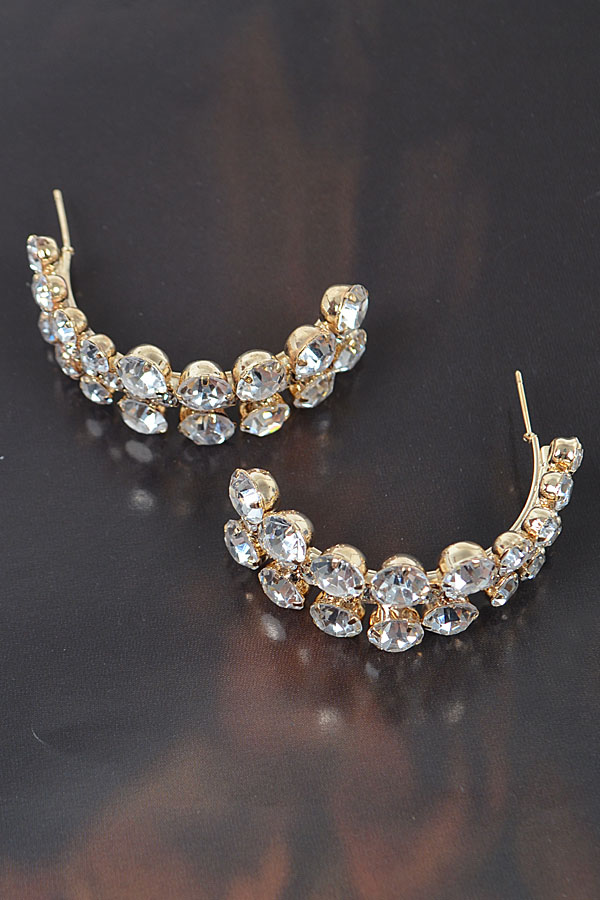 AME3009 GOLD Rhinestone Hoop Earring - Hoop Earrings