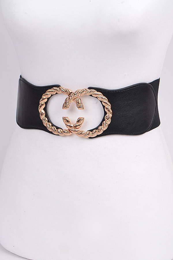 HB8041 BLACK Double C Statement Belt - Plus Size Belt