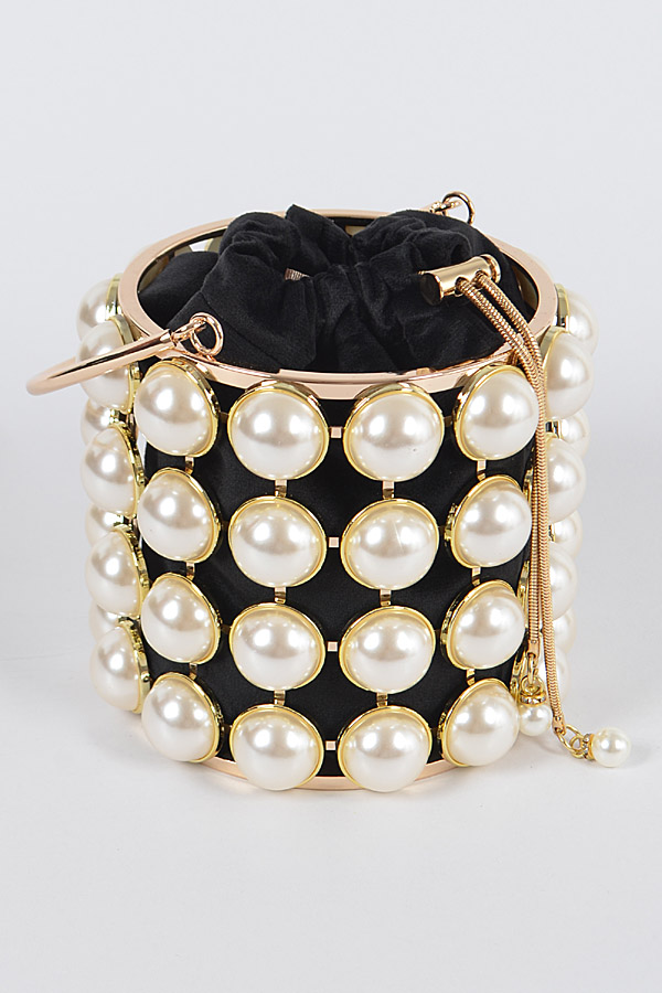 black clutch with pearls