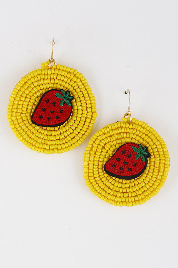 KE2075 GOLD YELLOW Strawberry Bead Embroidered Earrings 9EAB9 Dangle Earrings