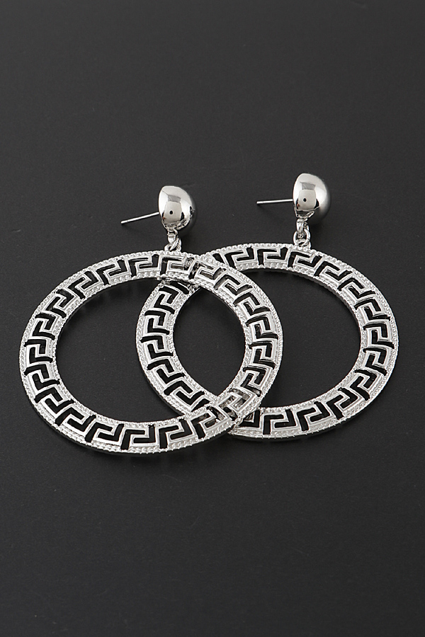 KE3383 SILVER Open Greek Key Earrings Dangle Earrings   KE3383SL 