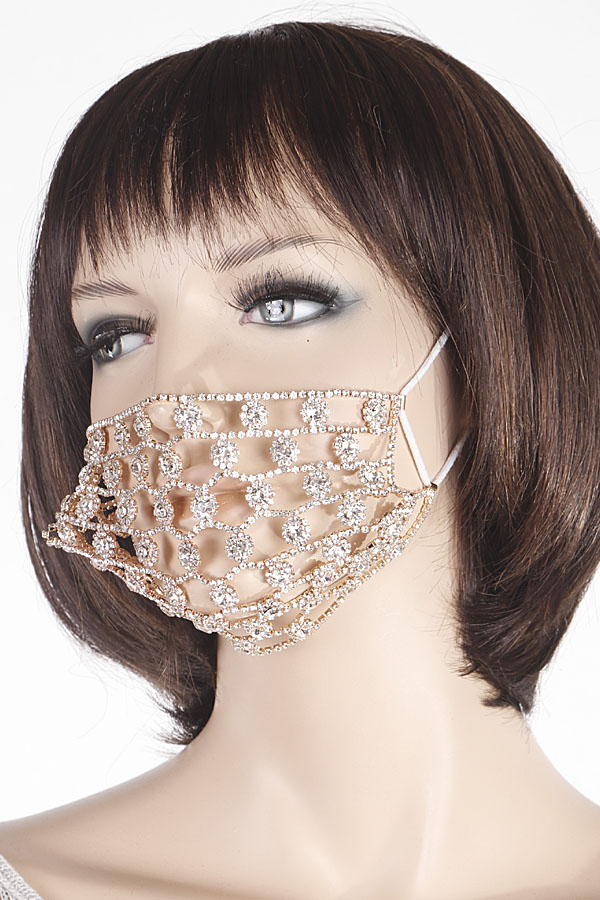 M04318 GOLD CLEAR Rhinestone Mesh Mask - COVID 19