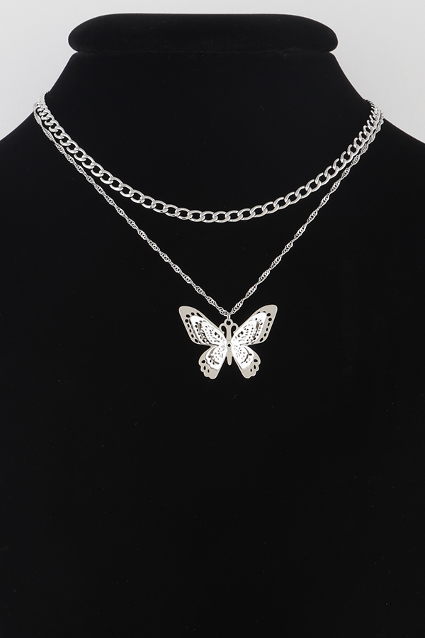 Download ON6847 Silver Fine Butterfly Pendant Double Layered ...