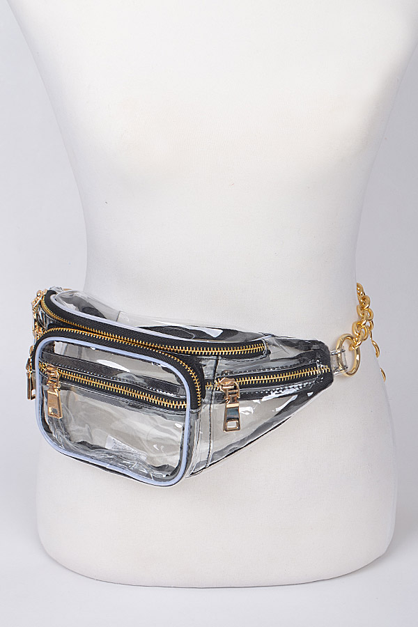 black fanny pack with gold chain