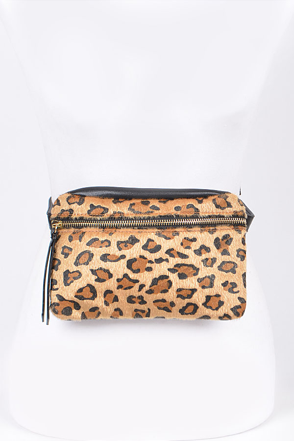 PB7203 LEOPARD Leopard Print Fanny Pack With Zippers