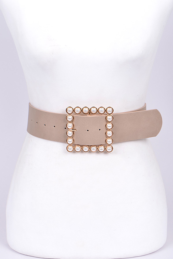 PB7480 KHAKI Square Pearl Buckle Belt - Fashion Belts