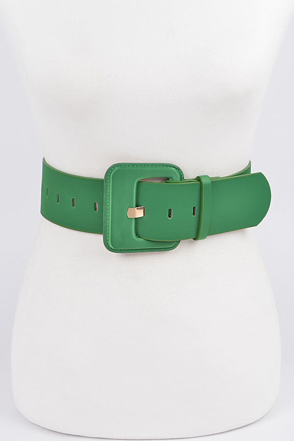 PB8480 GREEN Micro Suede Wide Buckle Belt - Fashion Belts