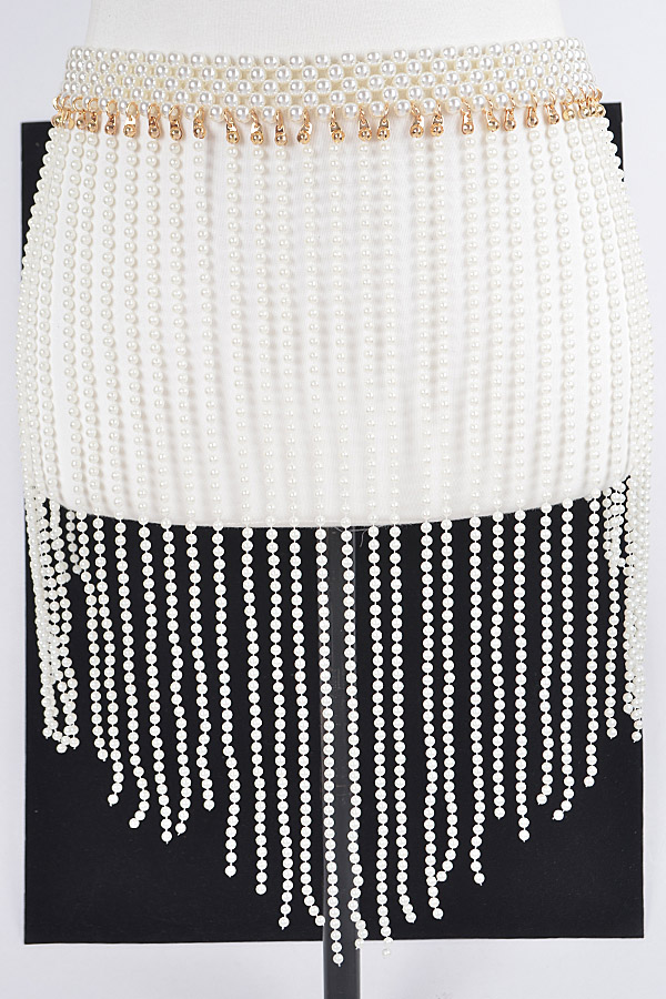 PB8491 IVORY Pearl Fringe Belt - Fashion Belts