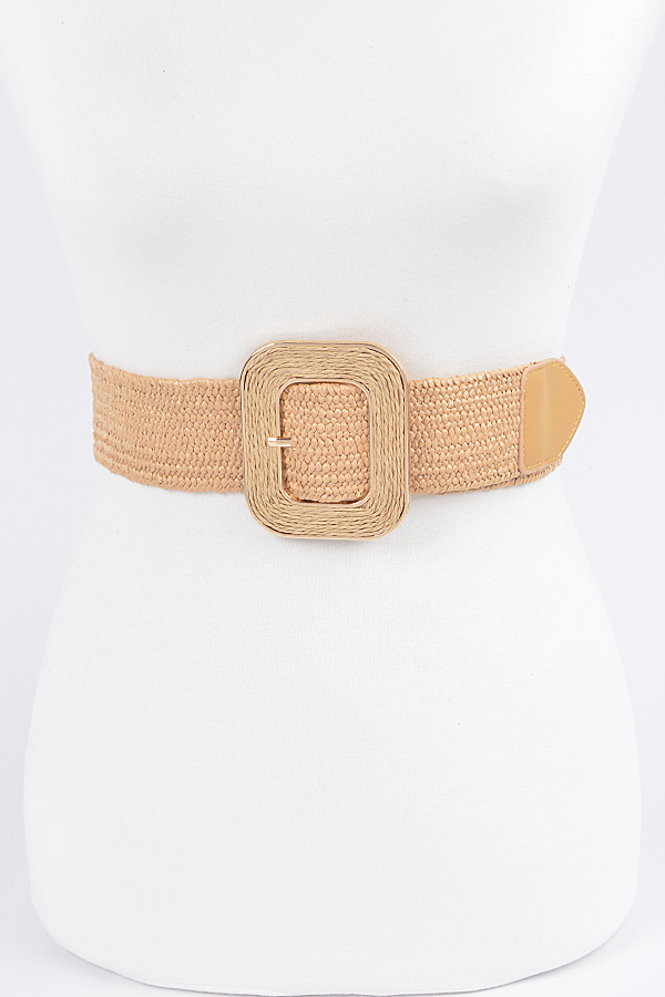 PB8586 KHAKI Faux Straw Elastic Belt - Fashion Belts