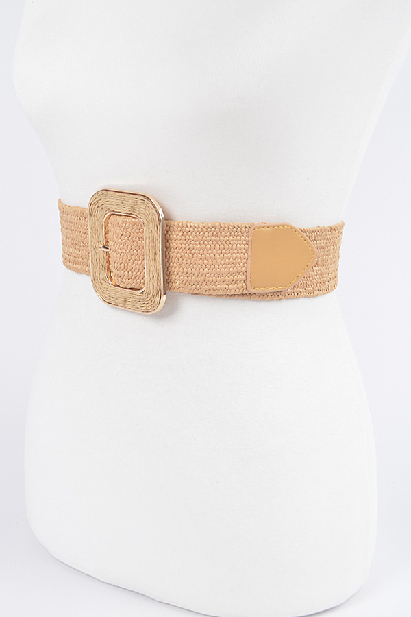 PB8586 KHAKI Faux Straw Elastic Belt - Fashion Belts