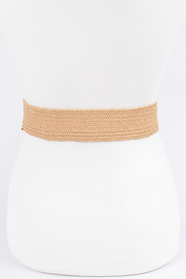 PB8586 KHAKI Faux Straw Elastic Belt - Fashion Belts