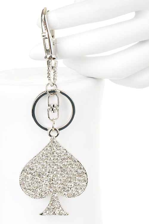 ppc028 SILVER Sparkling spade key chain - Key Chains