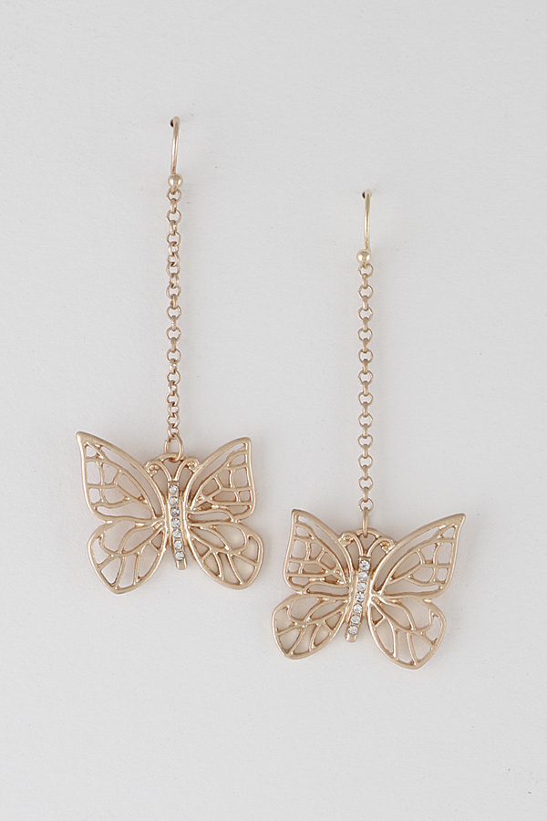 QE1735 W GOLD Butterfly Drop Earrings - Dangle Earrings