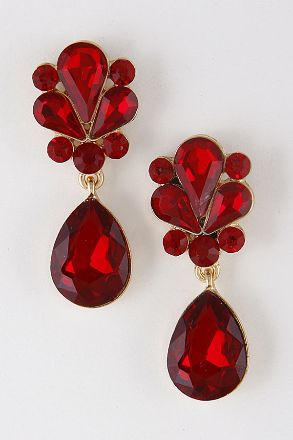 QE3036 Gold RED Wedding Inspired Faux Diamond Earrings 8LBB1