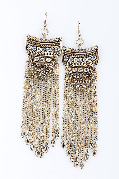 SE3881 Upside Down Triangle and Chain Fringe Earring 5JBC6 - Earrings