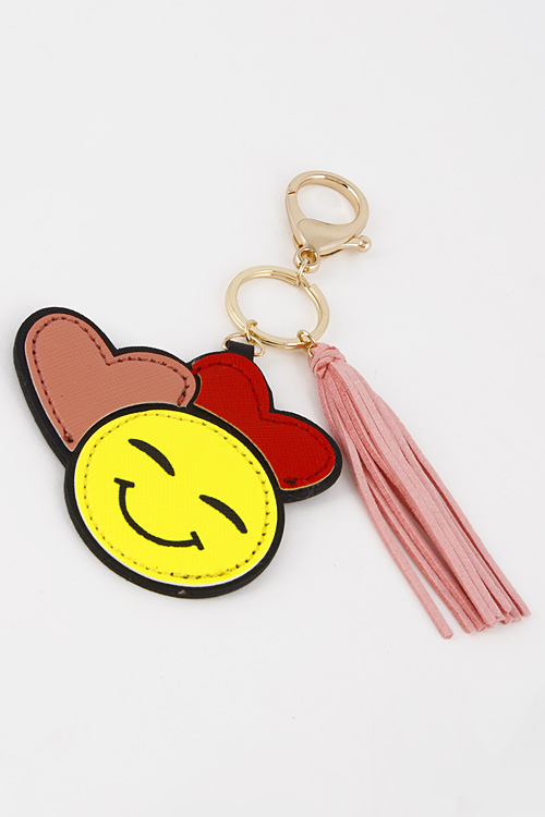 AK0294 GOLD MULTI Simple Happy With Heart Emoji Keychain 6FCD1 - Key Chains