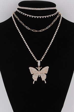 Multi Jeweled Butterfly Necklace