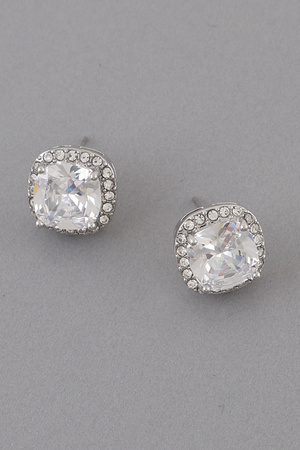 Rounded Square Rhinestone Earrings