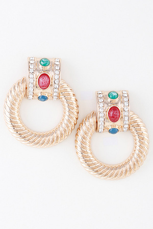 Bejeweled Twisted Hoop Drop Earrings