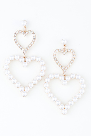 Twin Pearl Jewel Heart Drop Earrings