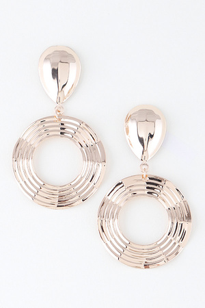 Shiny Ribbed Disc Drop Earrings