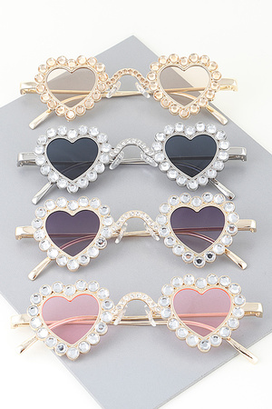 Rhinestone Heart Rim Sunglasses