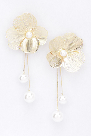 Faux Pearl Gold Plated Metal Earring