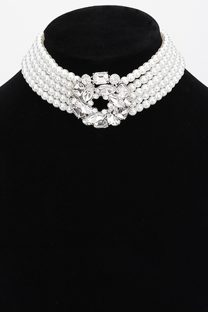 Faux Pearl Rhinestone Necklace