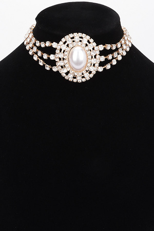 Faux Pearl Rhinestone Necklace