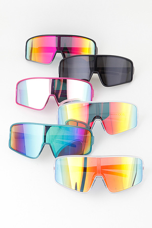 Oversized Bright Polycarbonate Shield Sunglasses