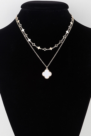 Double Stone Clover Charm Necklace