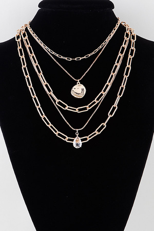 Metal Pendant Rhinestone Multilayer Necklace