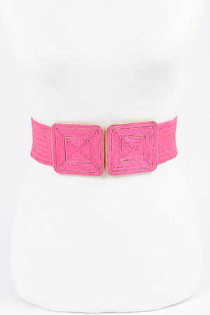 Faux Straw Two Buckle Plus Size Elastic Belt