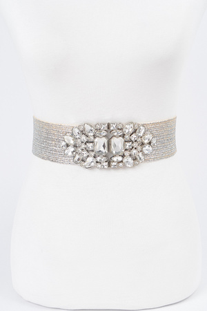 Multi Stone Metallic Straw Stretch Plus Size Belt