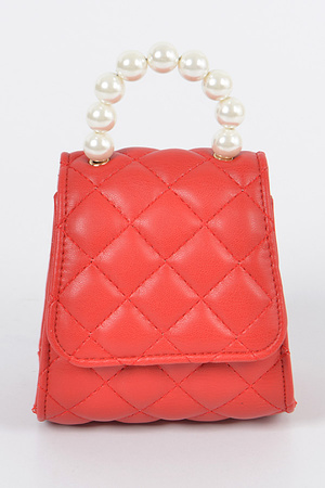 Quilted Mini Clutch With Pearl Handle.