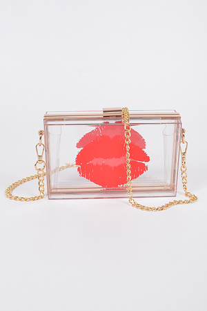 Exotic Lip Printed Plastic Case Clutch.