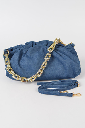 Denim Rectangle Chain Clutch.