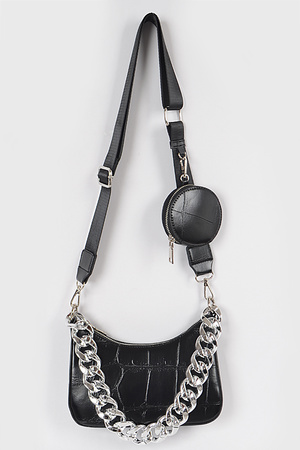 Oversized Chain Bag W/Mini Round Purse.