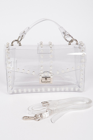 Transparent Clutch W/Faux Pearl