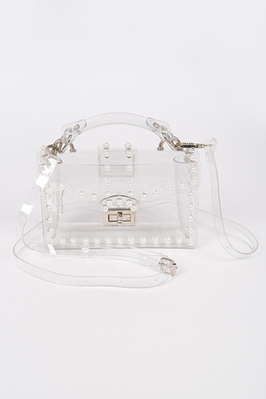 Transparent Single Handle Clutch W/Faux Pearl