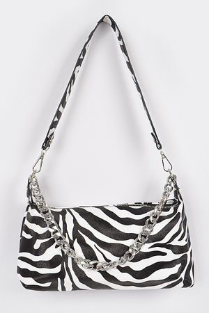 Zebra Faux Leather Chain Cross Body Bag.