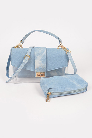 Denim Transparent Cross Body Bag W/Purse