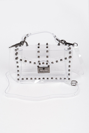 Studded Top Handle Transparent Bag