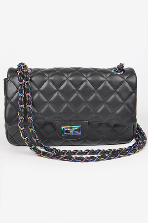 Quilted Hologram Chain Shoulder Bag