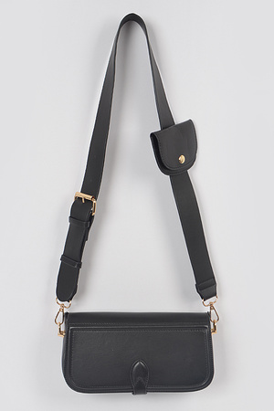 Faux Leather Crossbody Bag W/Mini Pouch