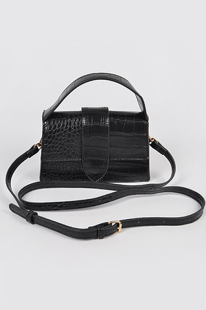 Faux Croc Top Handle Crossbody Bag