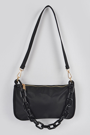 Nylon Shoulder Bag W/Acrylic Chain